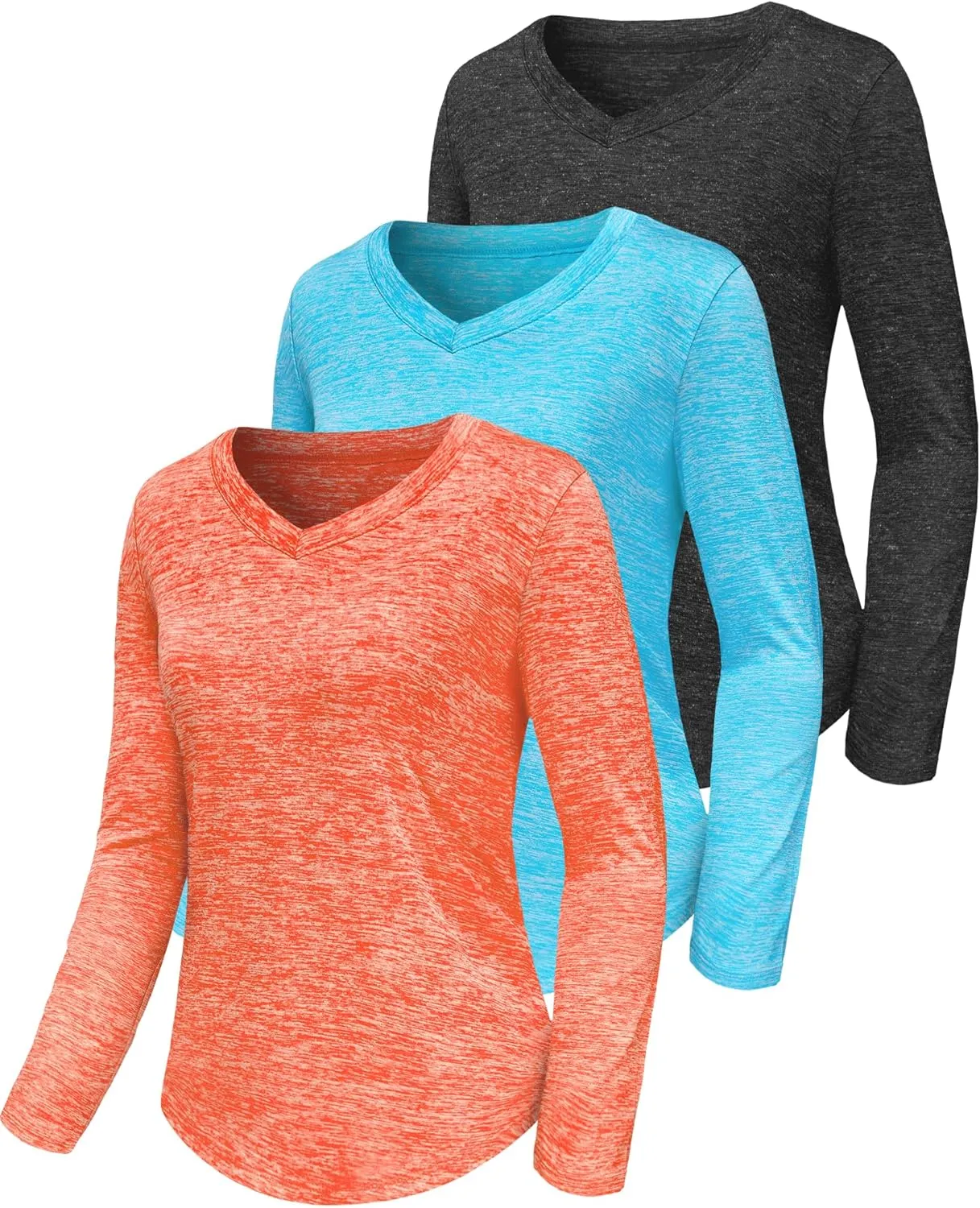 3-5 Pack Women Long Sleeve Shirts Workout V Neck Lightweight Quick Dry Sun Loose Fit T Shirts Athletic Running Tee Tops