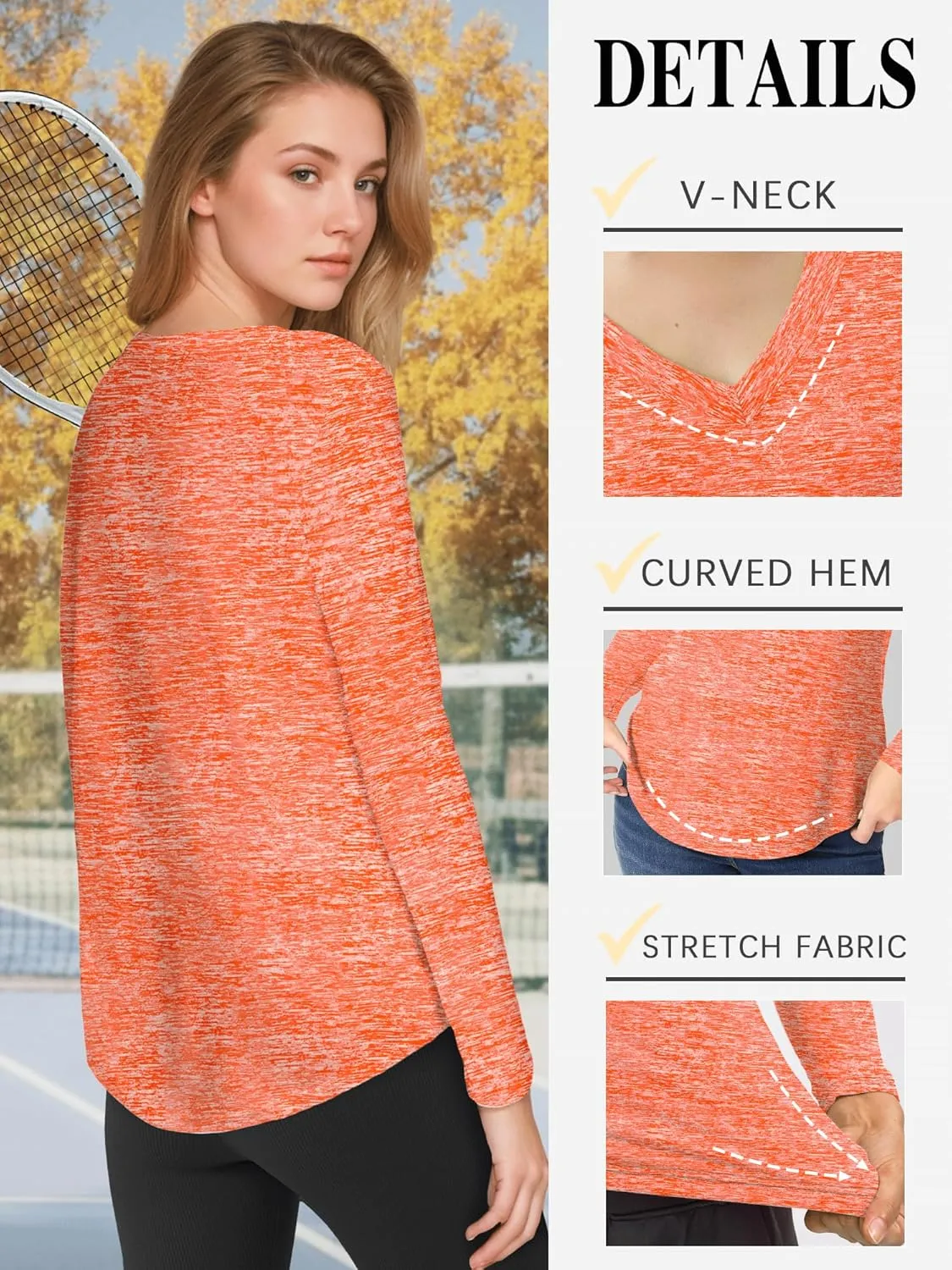 3-5 Pack Women Long Sleeve Shirts Workout V Neck Lightweight Quick Dry Sun Loose Fit T Shirts Athletic Running Tee Tops