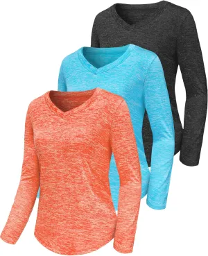 3-5 Pack Women Long Sleeve Shirts Workout V Neck Lightweight Quick Dry Sun Loose Fit T Shirts Athletic Running Tee Tops