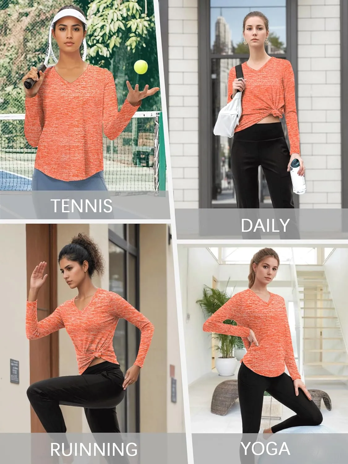 3-5 Pack Women Long Sleeve Shirts Workout V Neck Lightweight Quick Dry Sun Loose Fit T Shirts Athletic Running Tee Tops