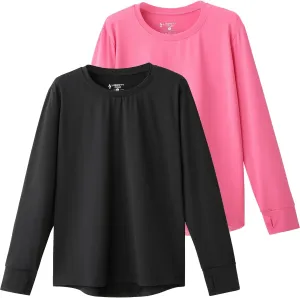 3 Pack Youth Girls Long Sleeve Shirts Active Dry Fit Athletic Performance Clothes Kids Teens Tees with Thumbholes