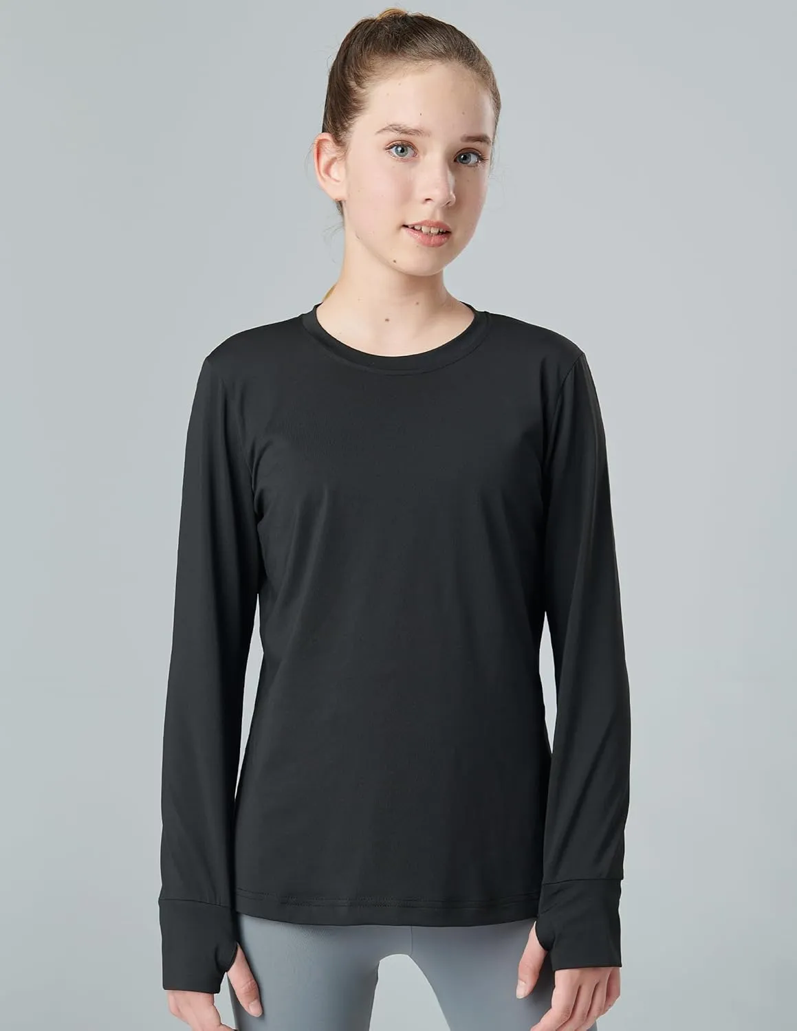 3 Pack Youth Girls Long Sleeve Shirts Active Dry Fit Athletic Performance Clothes Kids Teens Tees with Thumbholes