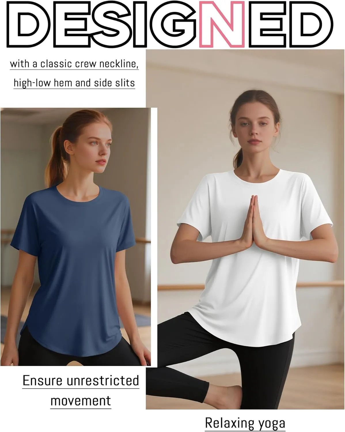 4 Pack Women's Workout T Shirts Short Sleeve Athletic Basic Tee Tops Quick Dry UPF 50  Sun Protection with Split Hem