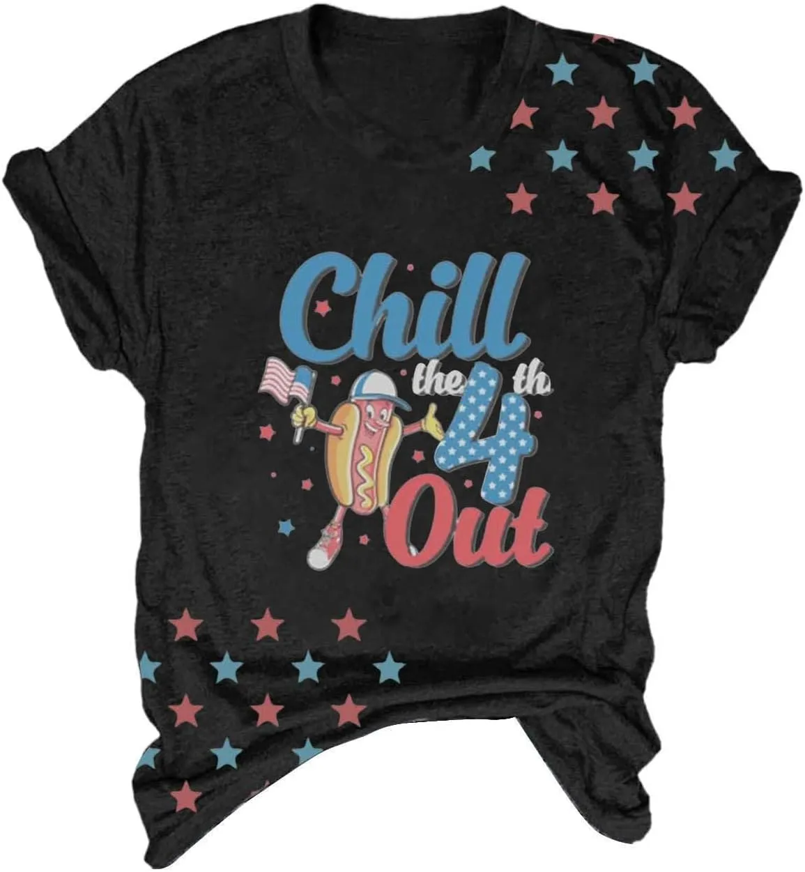 4th of July Shirts for Women 2025 Cute Hot Dog Graphic Short Sleeve Tee Casual American Flag Patriotic Plus Size Tops