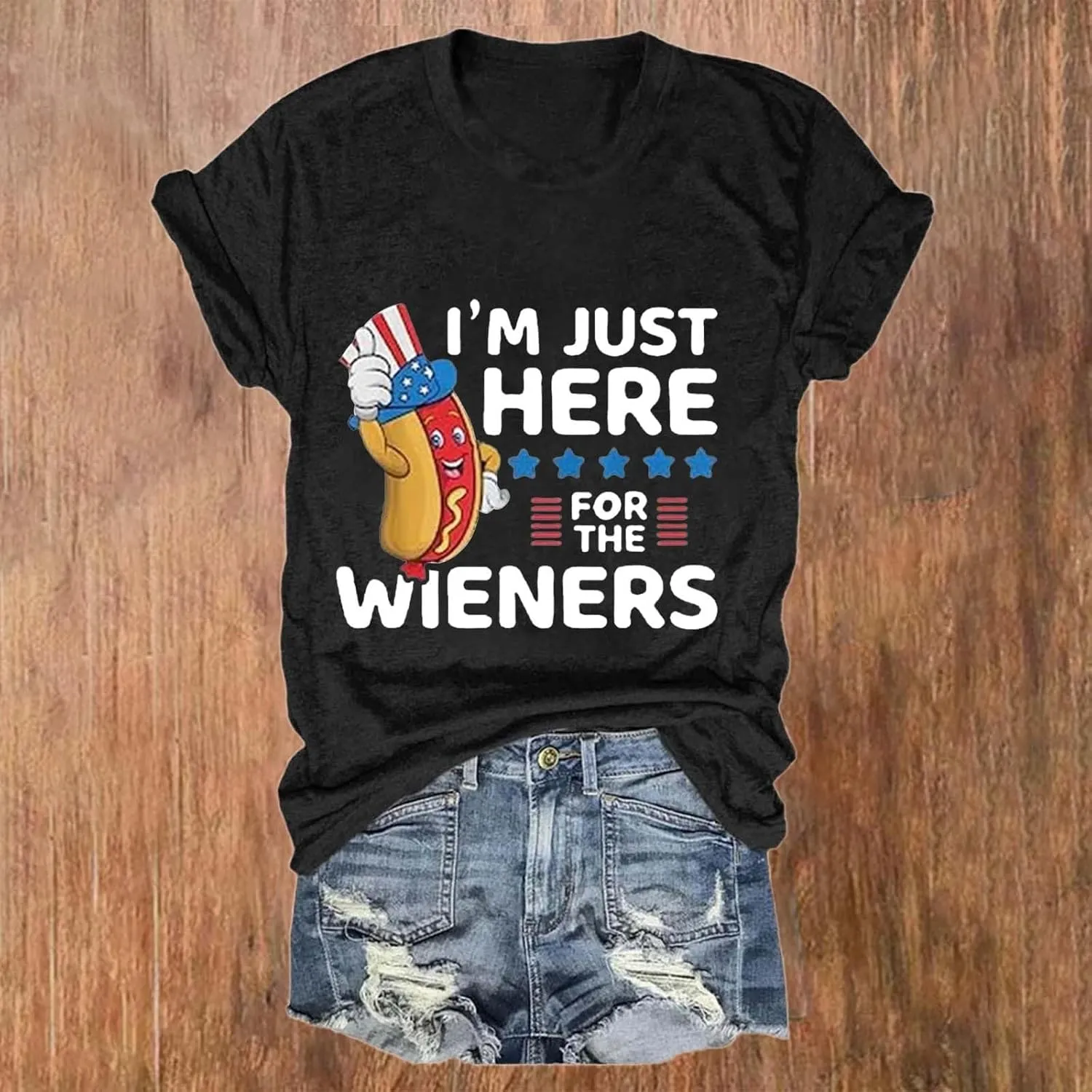 4th of July Shirts for Women 2025 Cute Hot Dog Graphic Short Sleeve Tee Casual American Flag Patriotic Plus Size Tops