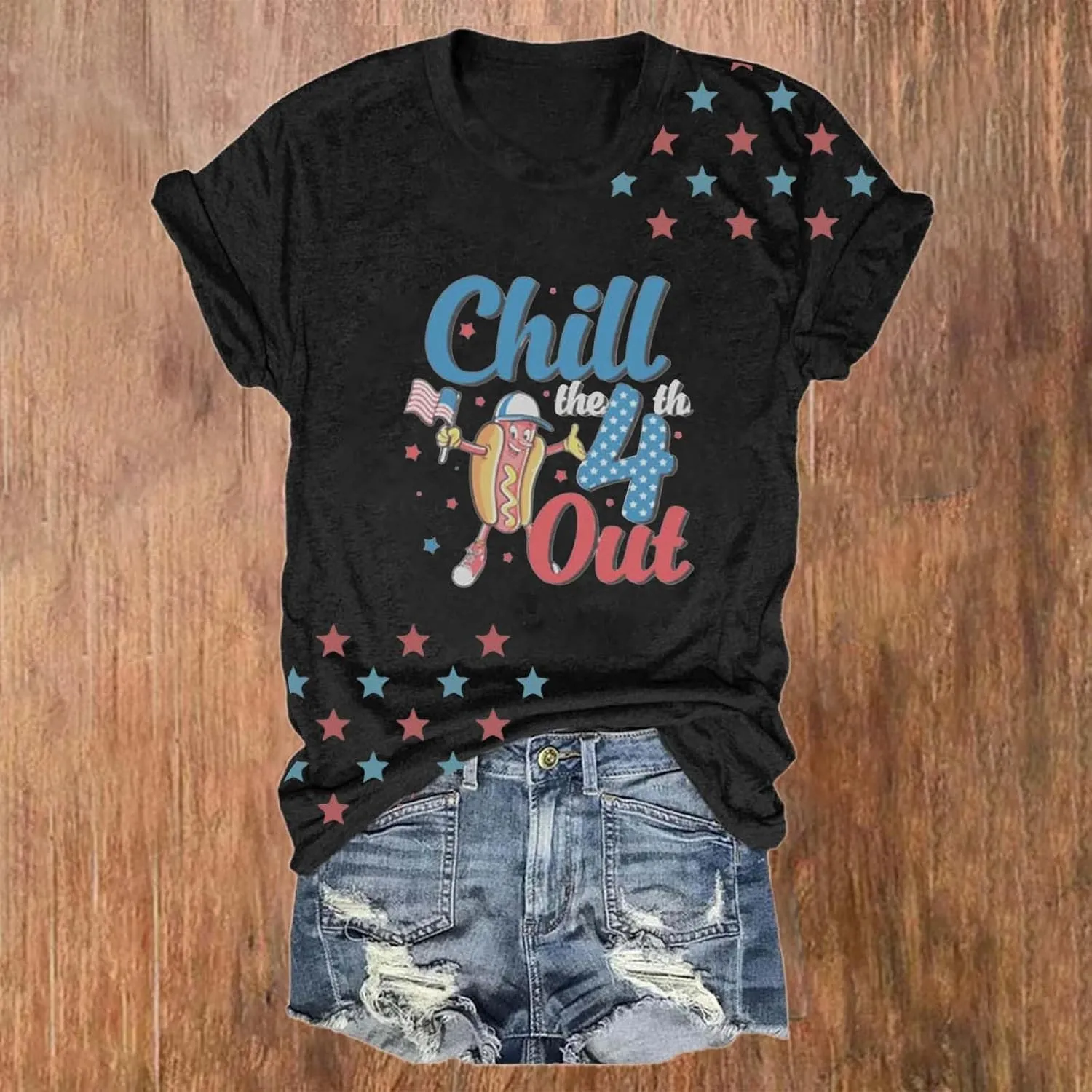 4th of July Shirts for Women 2025 Cute Hot Dog Graphic Short Sleeve Tee Casual American Flag Patriotic Plus Size Tops