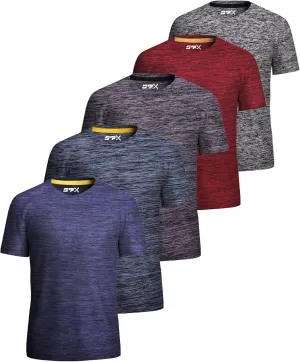[5 Pack] Mens Workout Short Sleeve Dry Fit T Shirts Quick Dry Active Athletic Crewneck Running Gym Moisture Wicking Tee Tops