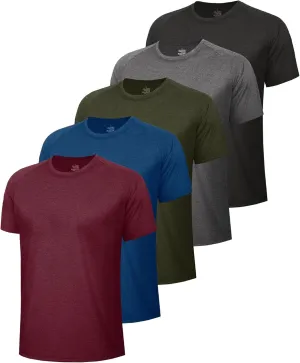 5 Pack Workout Mens T Shirts - Black Gym Quick Dry Short Sleeve Moisture Wicking Tee Tops for Athletic Work Casual Running