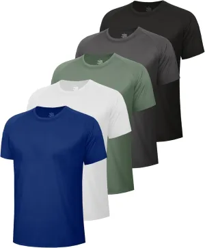5 Pack Workout Mens T Shirts - Black Gym Quick Dry Short Sleeve Moisture Wicking Tee Tops for Athletic Work Casual Running