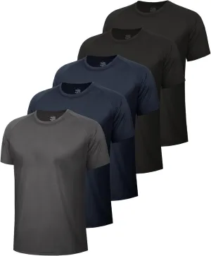 5 Pack Workout Mens T Shirts - Black Gym Quick Dry Short Sleeve Moisture Wicking Tee Tops for Athletic Work Casual Running