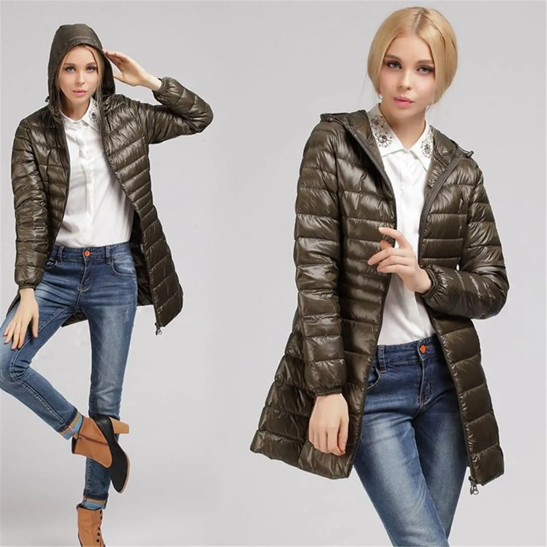 Adhdyuud Women Long Down Jacket Winter Plus Ultra Light Hooded Down Coat Casual Feather Jackets Parka