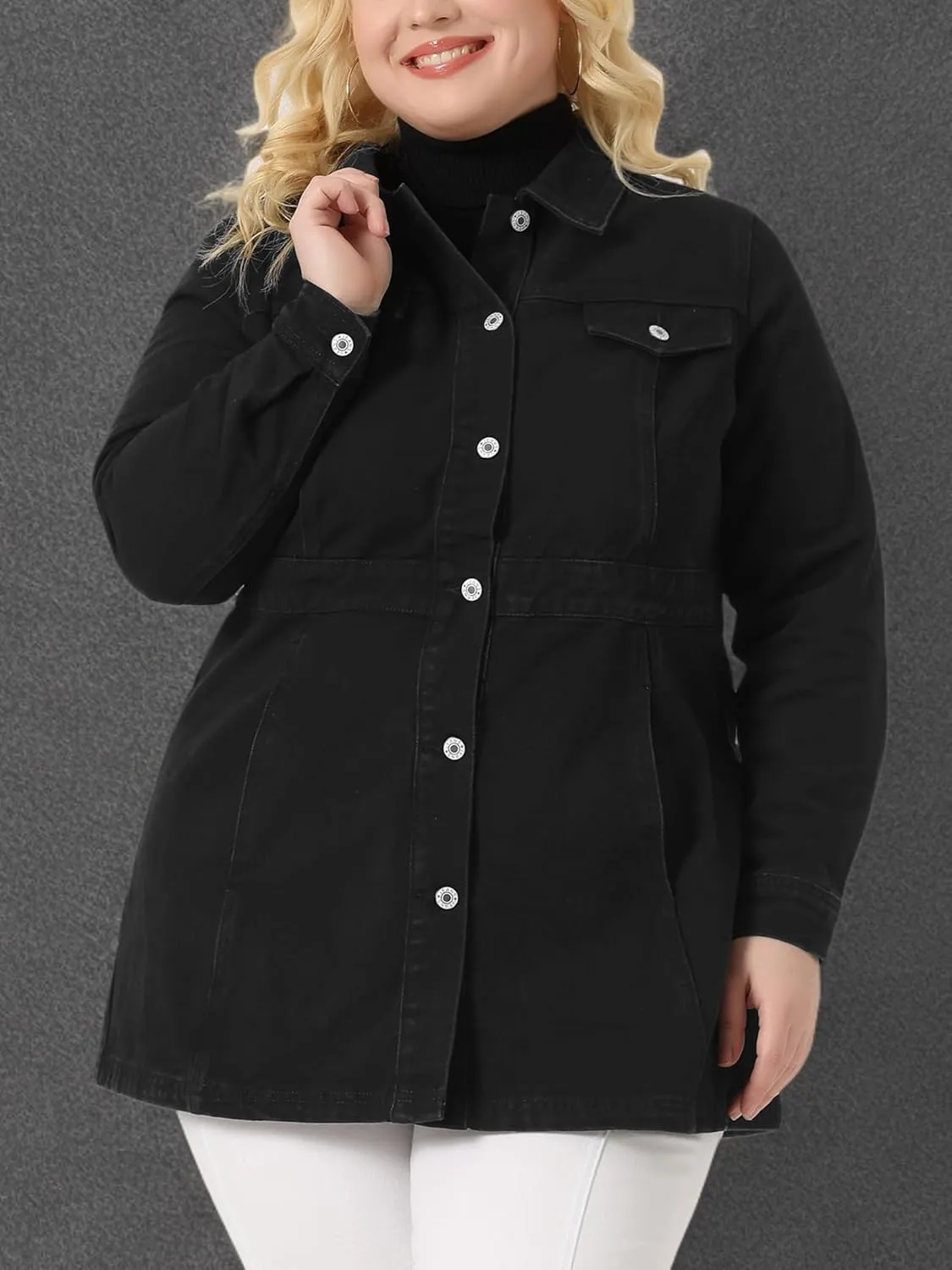 Agnes Orinda Plus Size Denim Jacket for Women Buttons Long Sleeve Jean Jackets