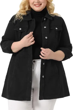 Agnes Orinda Plus Size Denim Jacket for Women Buttons Long Sleeve Jean Jackets