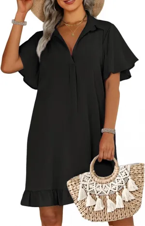 AI'MAGE Womens Swimsuit Coverup Short Sleeve Beach Bathing Suit Cover Up Swimwear Flowy Ruffle Bikini Dress Shirt