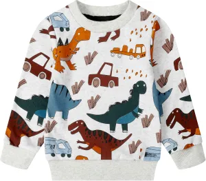 Akyzic Boy Dinosaur Sweatshirts Toddler Long Sleeve Cotton Space Pullover Cartoon T-Shirts Sport Top Tee For Kids 2-7T