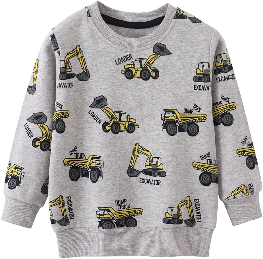 Akyzic Boy Dinosaur Sweatshirts Toddler Long Sleeve Cotton Space Pullover Cartoon T-Shirts Sport Top Tee For Kids 2-7T