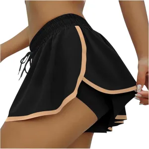 Althletic Shorts for Women Lightweight Baggy High Waisted Drawstring Skorts Casual Elastic Waist Layered Trendy Outfits