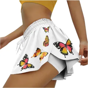 Althletic Shorts for Women Lightweight Baggy High Waisted Drawstring Skorts Casual Elastic Waist Layered Trendy Outfits