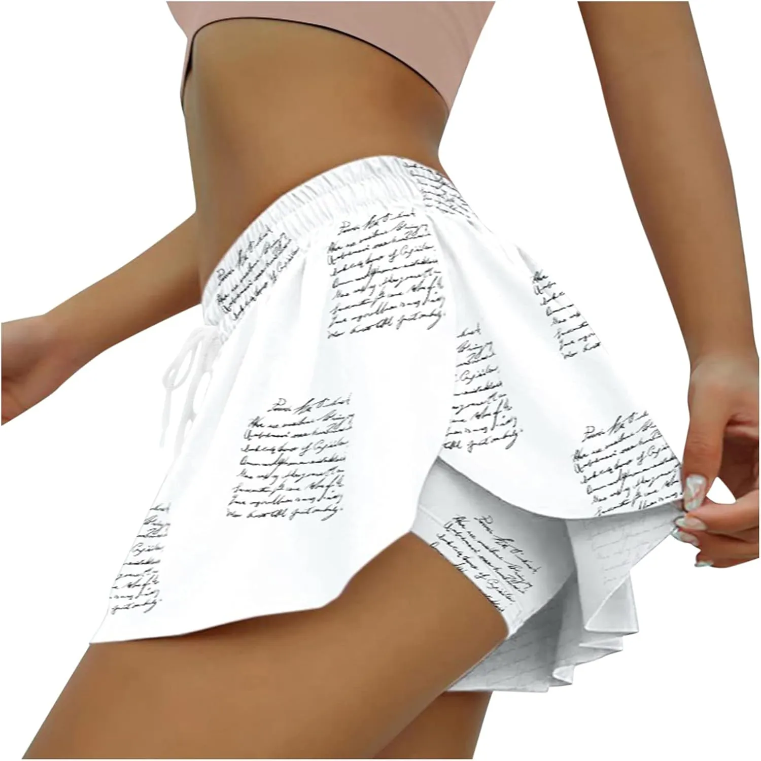 Althletic Shorts for Women Lightweight Baggy High Waisted Drawstring Skorts Casual Elastic Waist Layered Trendy Outfits
