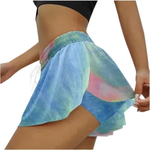 Althletic Shorts for Women Lightweight Baggy High Waisted Drawstring Skorts Casual Elastic Waist Layered Trendy Outfits