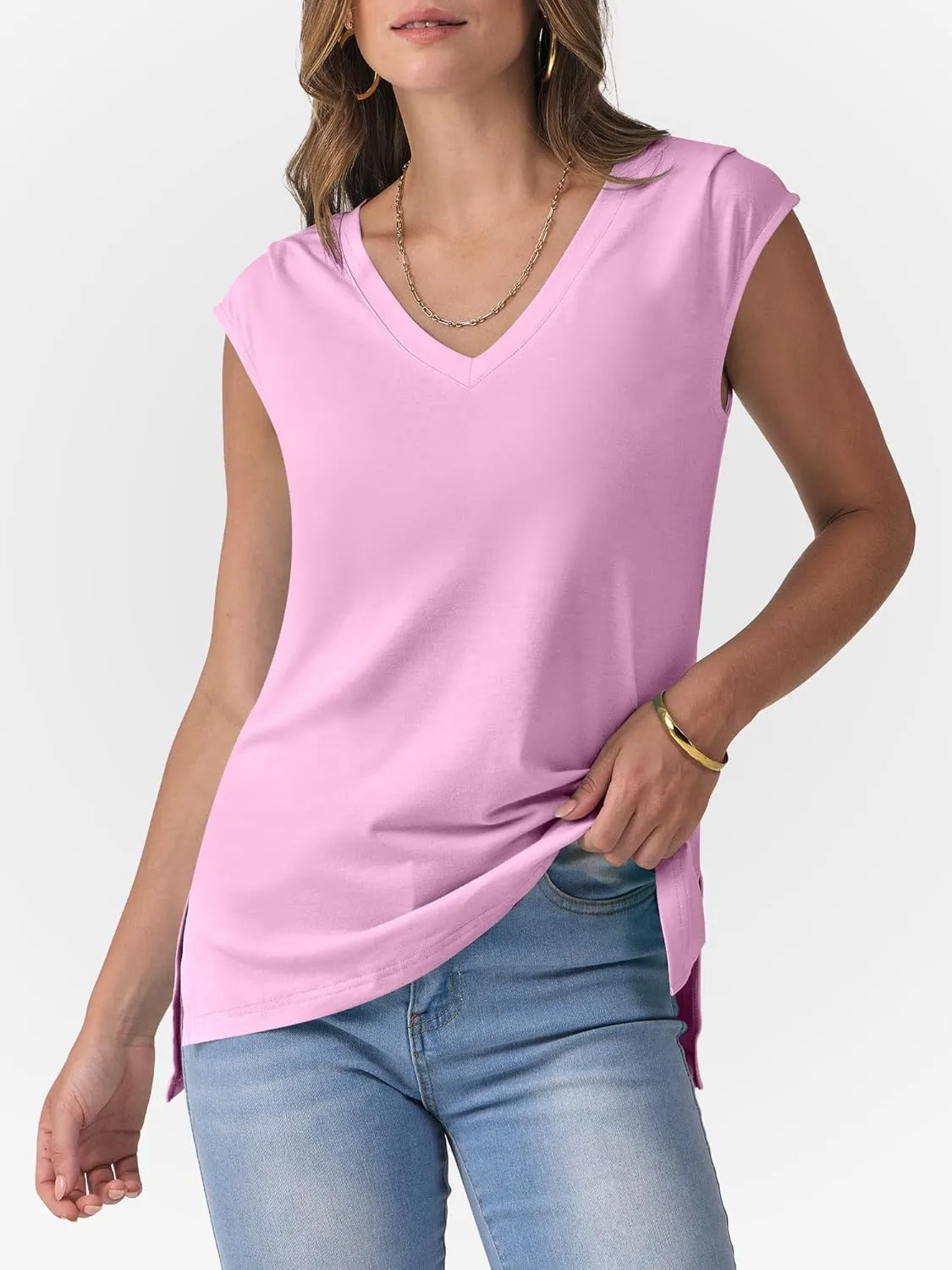 ANRABESS Womens Tank Top V Neck Cap Sleeve Summer Casual Loose Slit Side Sleeveless Tunic Tee Shirts 2025 Trendy Clothes
