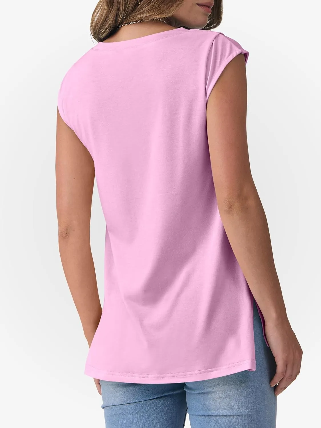ANRABESS Womens Tank Top V Neck Cap Sleeve Summer Casual Loose Slit Side Sleeveless Tunic Tee Shirts 2025 Trendy Clothes