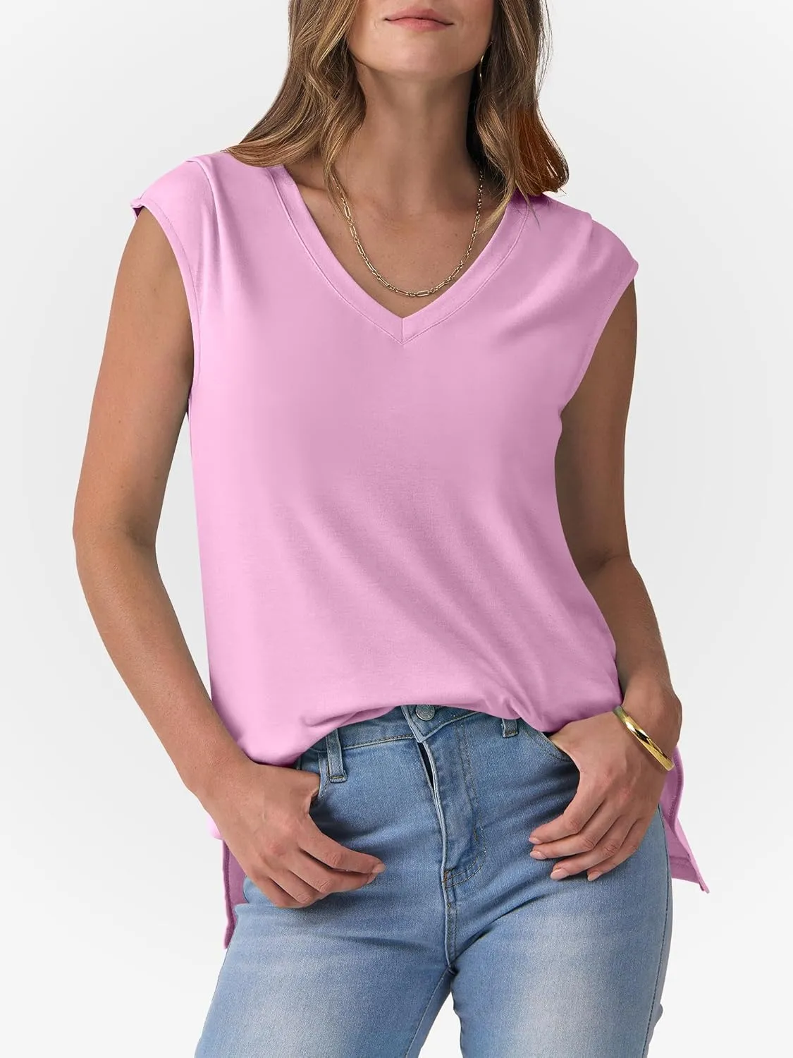 ANRABESS Womens Tank Top V Neck Cap Sleeve Summer Casual Loose Slit Side Sleeveless Tunic Tee Shirts 2025 Trendy Clothes