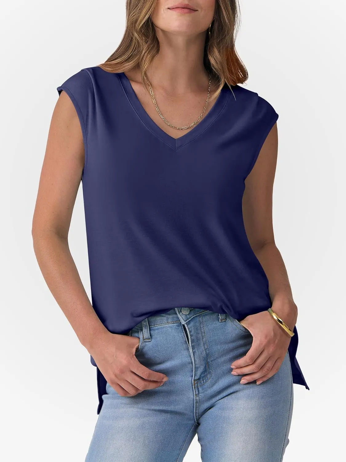 ANRABESS Womens Tank Top V Neck Cap Sleeve Summer Casual Loose Slit Side Sleeveless Tunic Tee Shirts 2025 Trendy Clothes