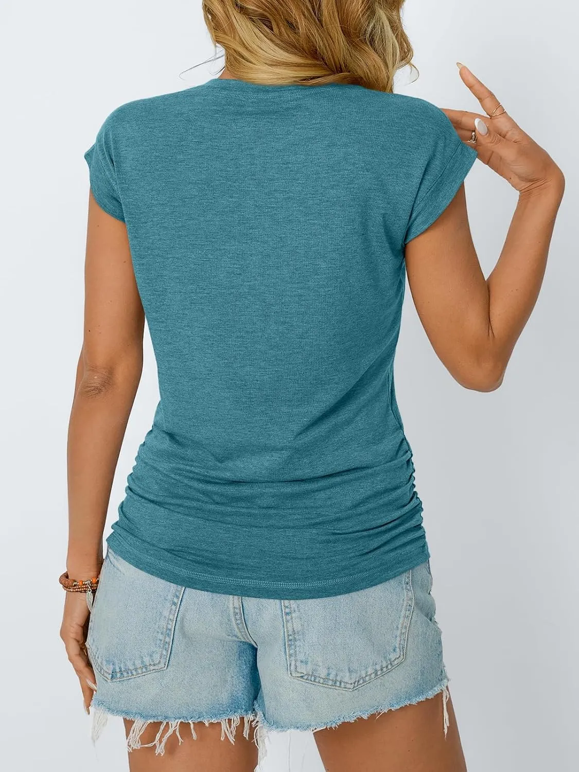 AUTOMET Womens Casual Summer Tops Dressy Cap Sleeve Spring T Shirts Ruched Business Fashion Trendy Clothes Outfits 2025