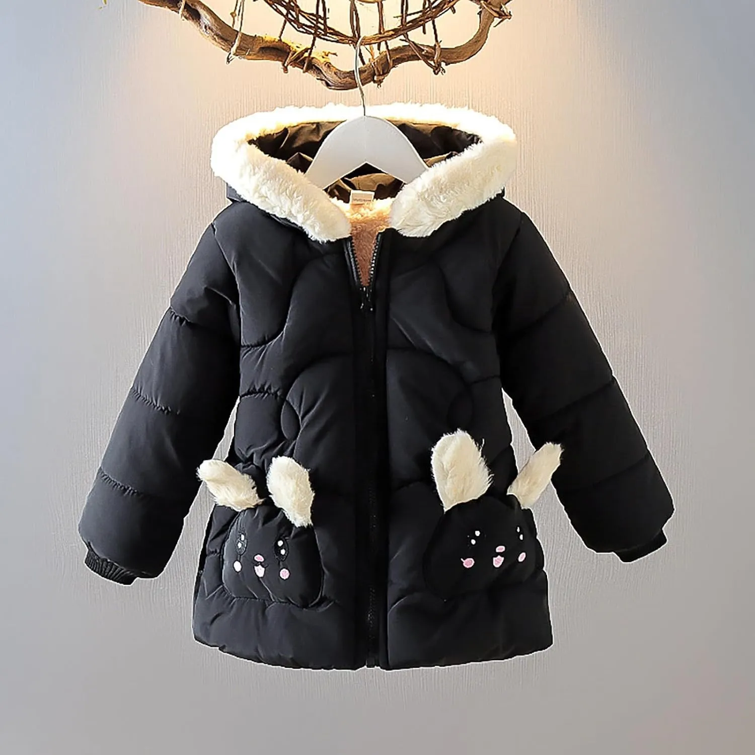 Baby Toddler Winter Fleece Coat Boys Girls Cute Hooded Jackets with Pockets Baby Cotton Padded Outerwear Jacket