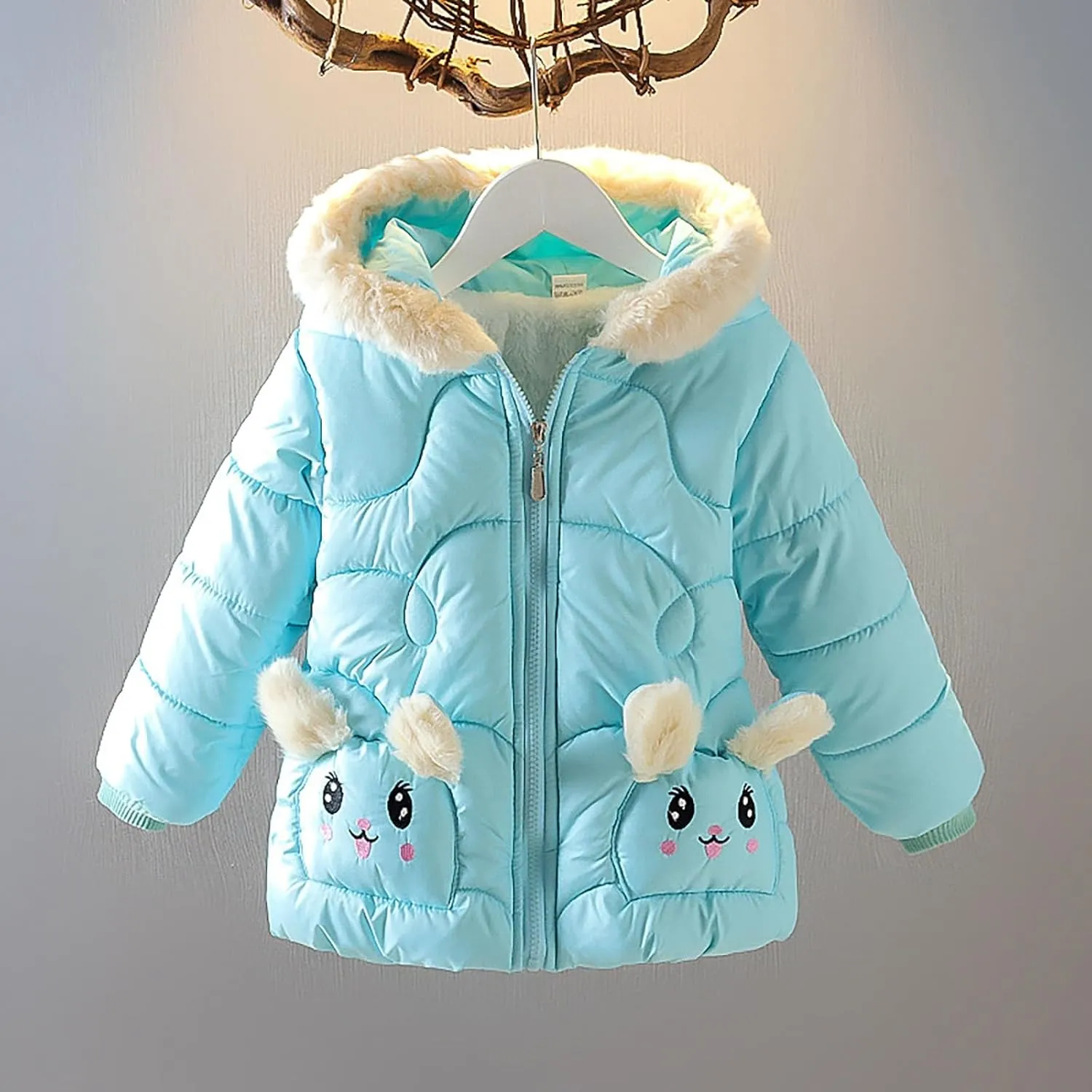 Baby Toddler Winter Fleece Coat Boys Girls Cute Hooded Jackets with Pockets Baby Cotton Padded Outerwear Jacket