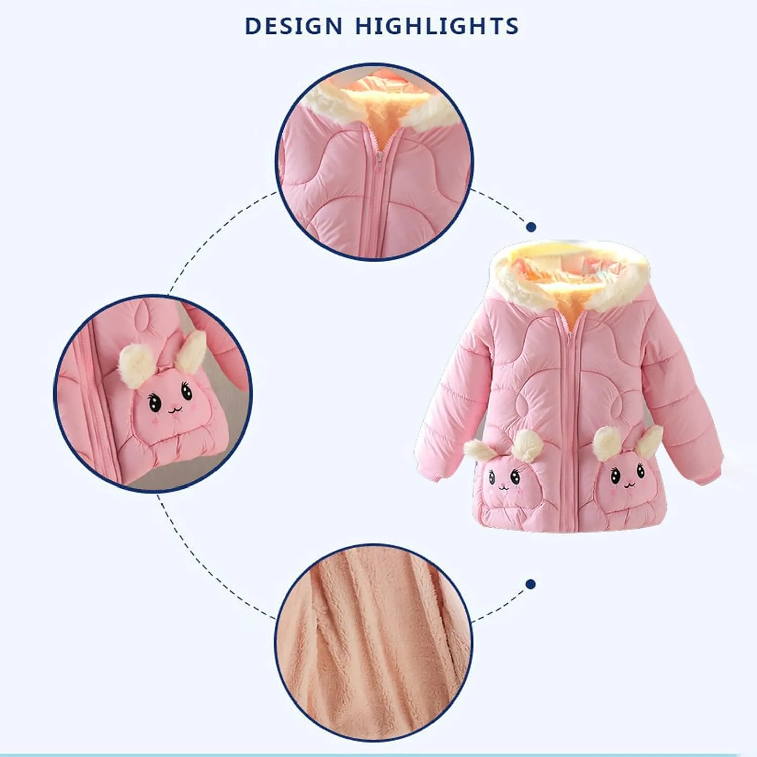 Baby Toddler Winter Fleece Coat Boys Girls Cute Hooded Jackets with Pockets Baby Cotton Padded Outerwear Jacket