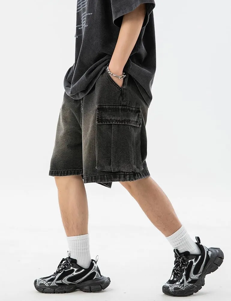 Baggy Cargo Jorts for Men Summer Regular Fit Drawstring Wide Leg Jeans Casual Hip Hop Denim Shorts Y2k