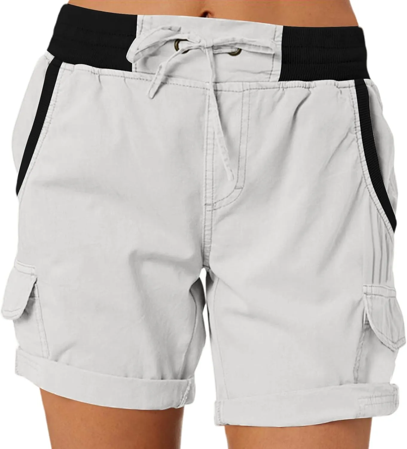 Baggy Cargo Shorts Women Elastic High Waisted Drawstring Summer Twill Hiking Shorts Loose Fit Outdoor Outfits w/Pockets