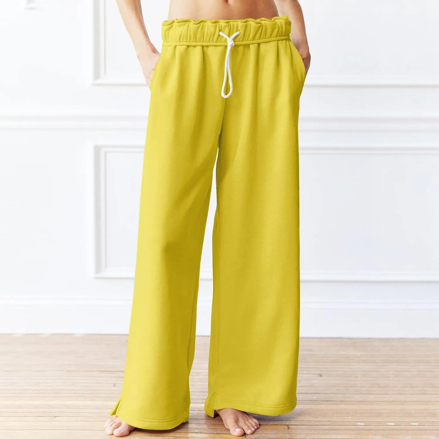 Baggy Wide Leg Sweatpants Women Fleece Interior Drawstring Cute Y2k Sweat Pants Athletic Works Joggers with Pockets