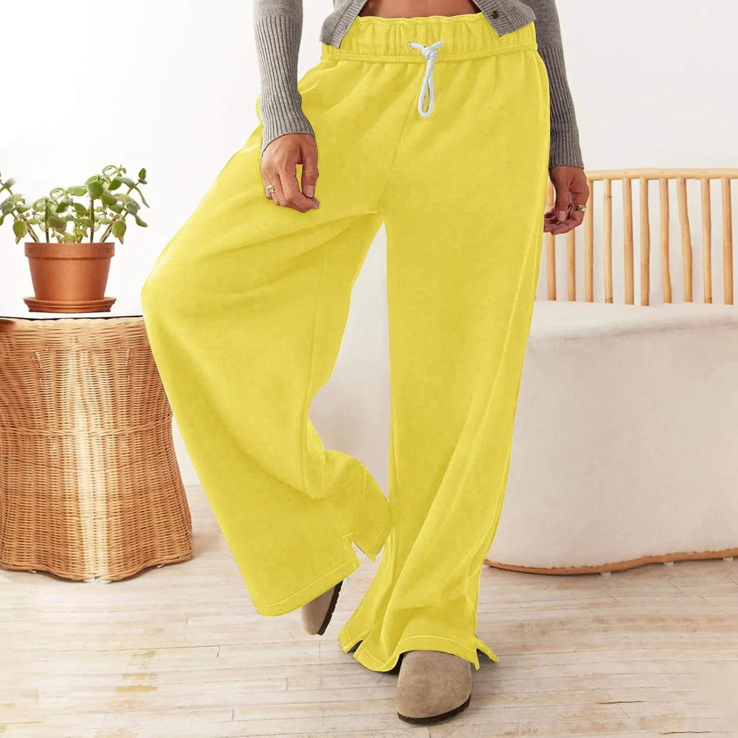 Baggy Wide Leg Sweatpants Women Fleece Interior Drawstring Cute Y2k Sweat Pants Athletic Works Joggers with Pockets