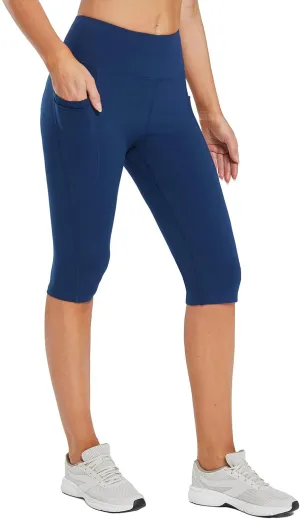 baleaf Women's Capri Leggings with Pockets High Waisted Knee Length Capris Stretch for Casual Yoga Pants Workout Exercise