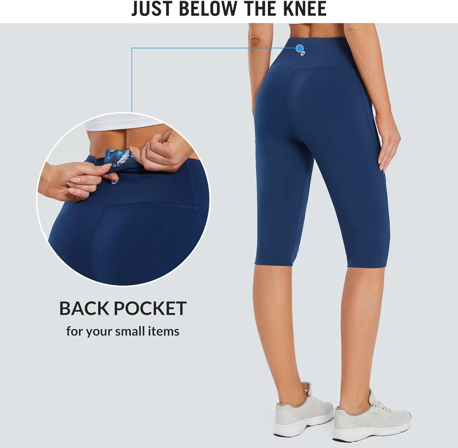 baleaf Women's Capri Leggings with Pockets High Waisted Knee Length Capris Stretch for Casual Yoga Pants Workout Exercise