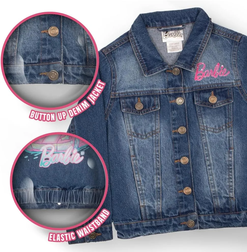 Barbie Girl's Button Up Jean Jacket - Fashion Denim Jacket Print for Kids