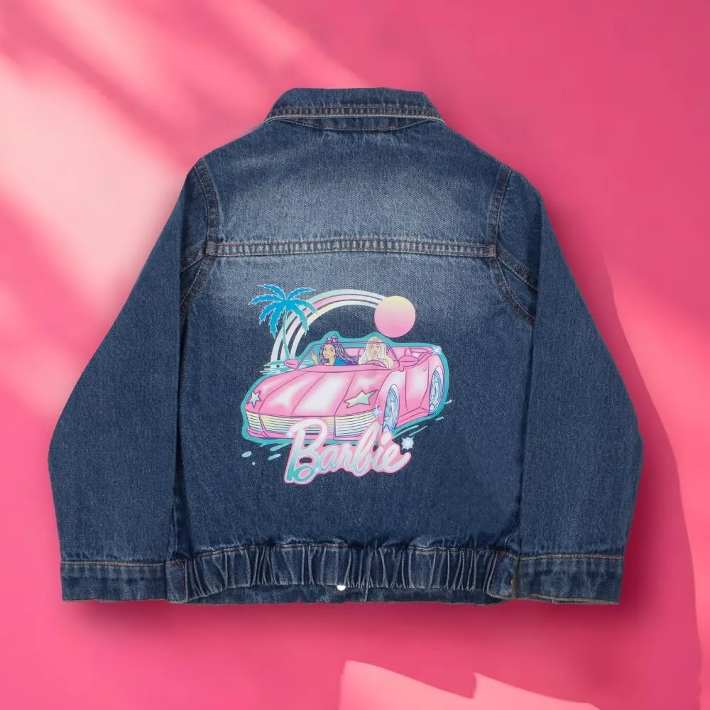 Barbie Girl's Button Up Jean Jacket - Fashion Denim Jacket Print for Kids