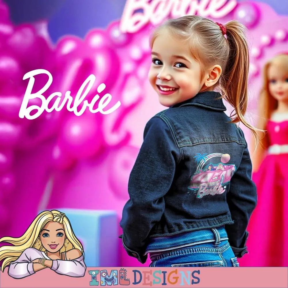 Barbie Girl's Button Up Jean Jacket - Fashion Denim Jacket Print for Kids