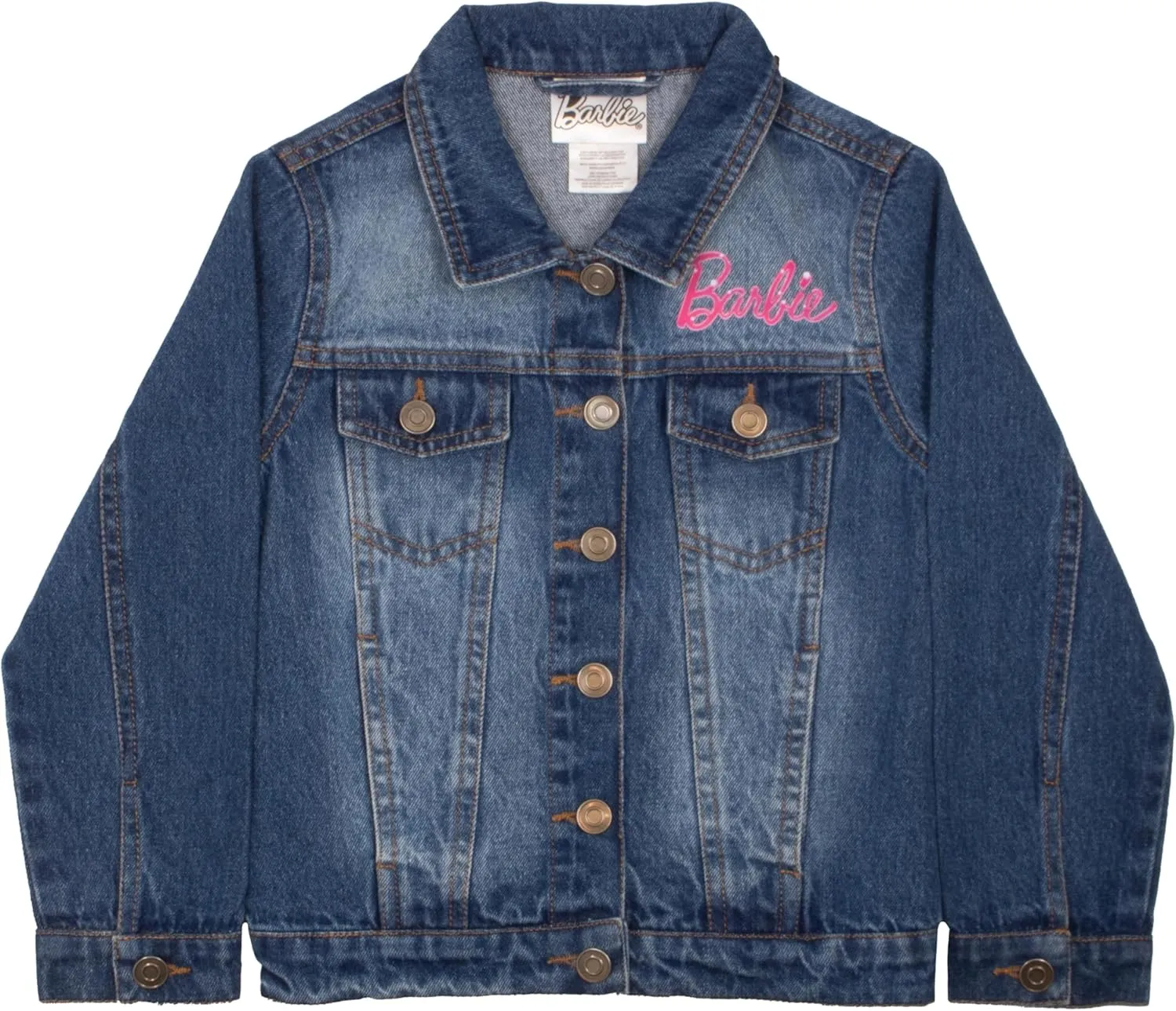 Barbie Girl's Button Up Jean Jacket - Fashion Denim Jacket Print for Kids