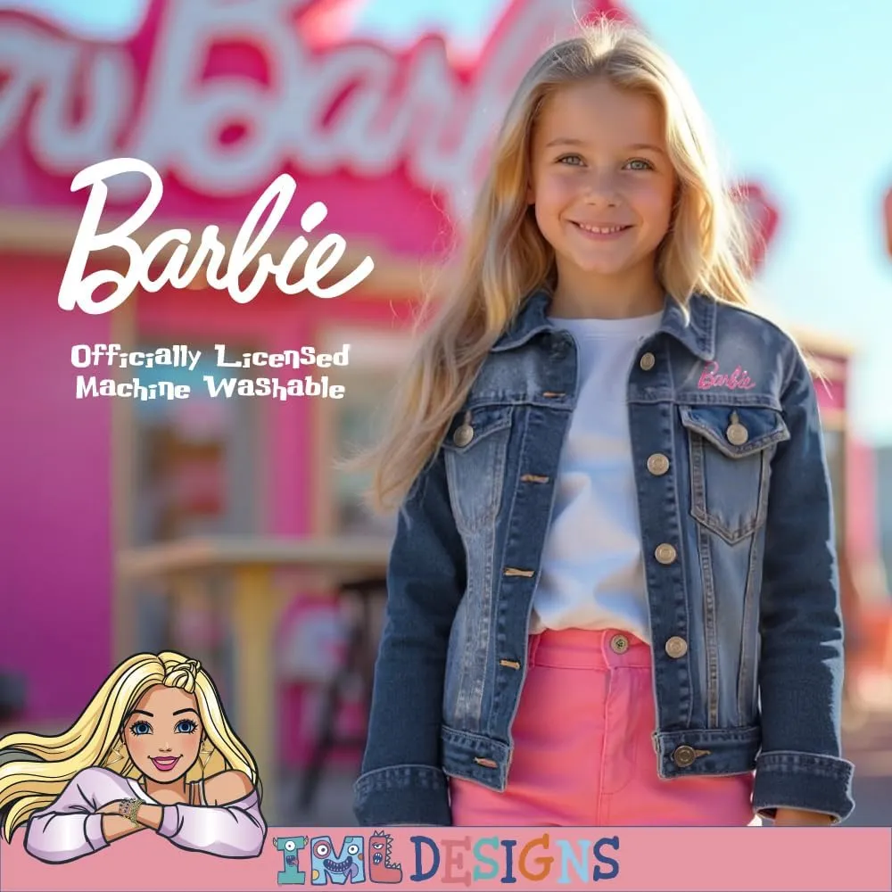 Barbie Girl's Button Up Jean Jacket - Fashion Denim Jacket Print for Kids