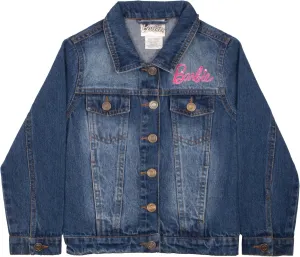 Barbie Girl's Button Up Jean Jacket - Fashion Denim Jacket Print for Kids