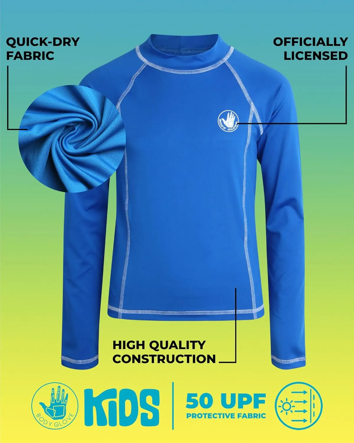 Body Glove Boys Swim Shirt - 2 Pack UPF 50  Sun Protection Quicky Dry Long Sleeve Rash Guard for Boys Kids Swimwear (2T-14)