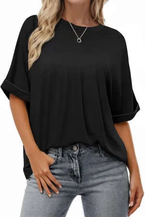 Buauty Womens Oversized Short Sleeve Tshirt, Plus Size Tops Loose Basic Crew Neck Tee, Summer Business Casual Top 2025 Trendy