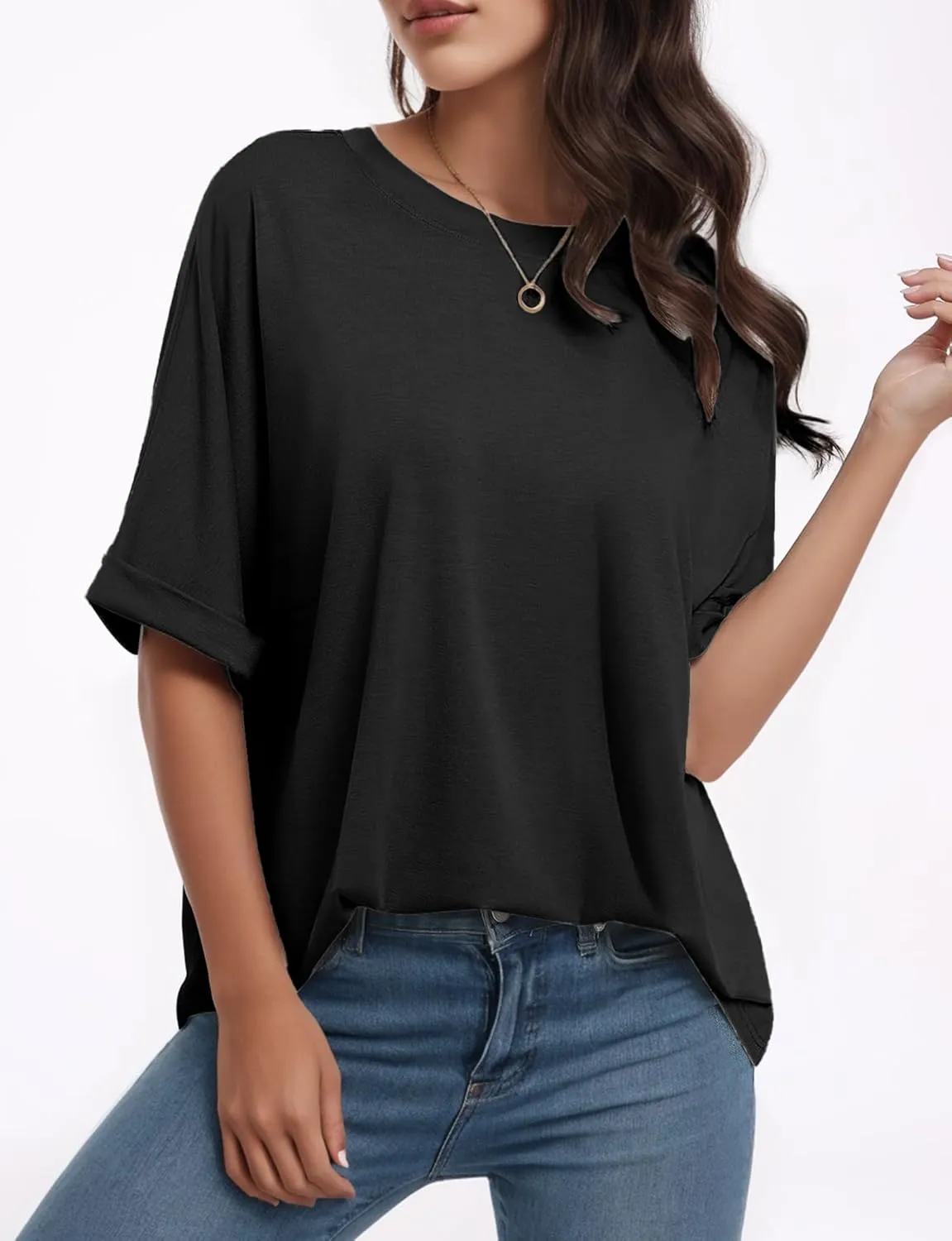 Buauty Womens Oversized Short Sleeve Tshirt, Plus Size Tops Loose Basic Crew Neck Tee, Summer Business Casual Top 2025 Trendy
