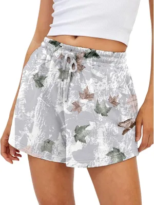 Camo Shorts Women Maple Leaf Print Sweat Short Elastic High Waisted Workout Shorts Lounge Camouflage Short