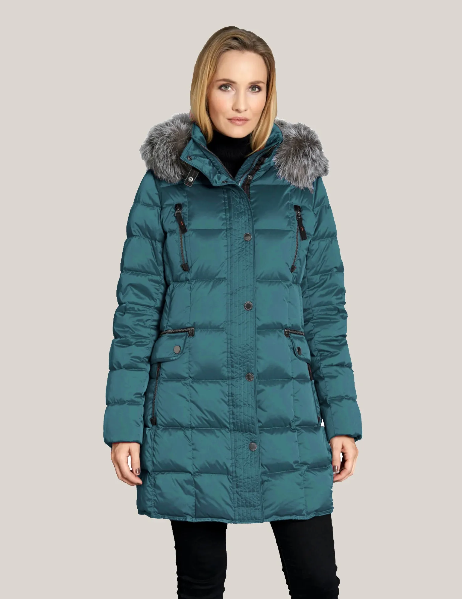 CARYS Down Coat with Detachable Natural Fur Hood 2860