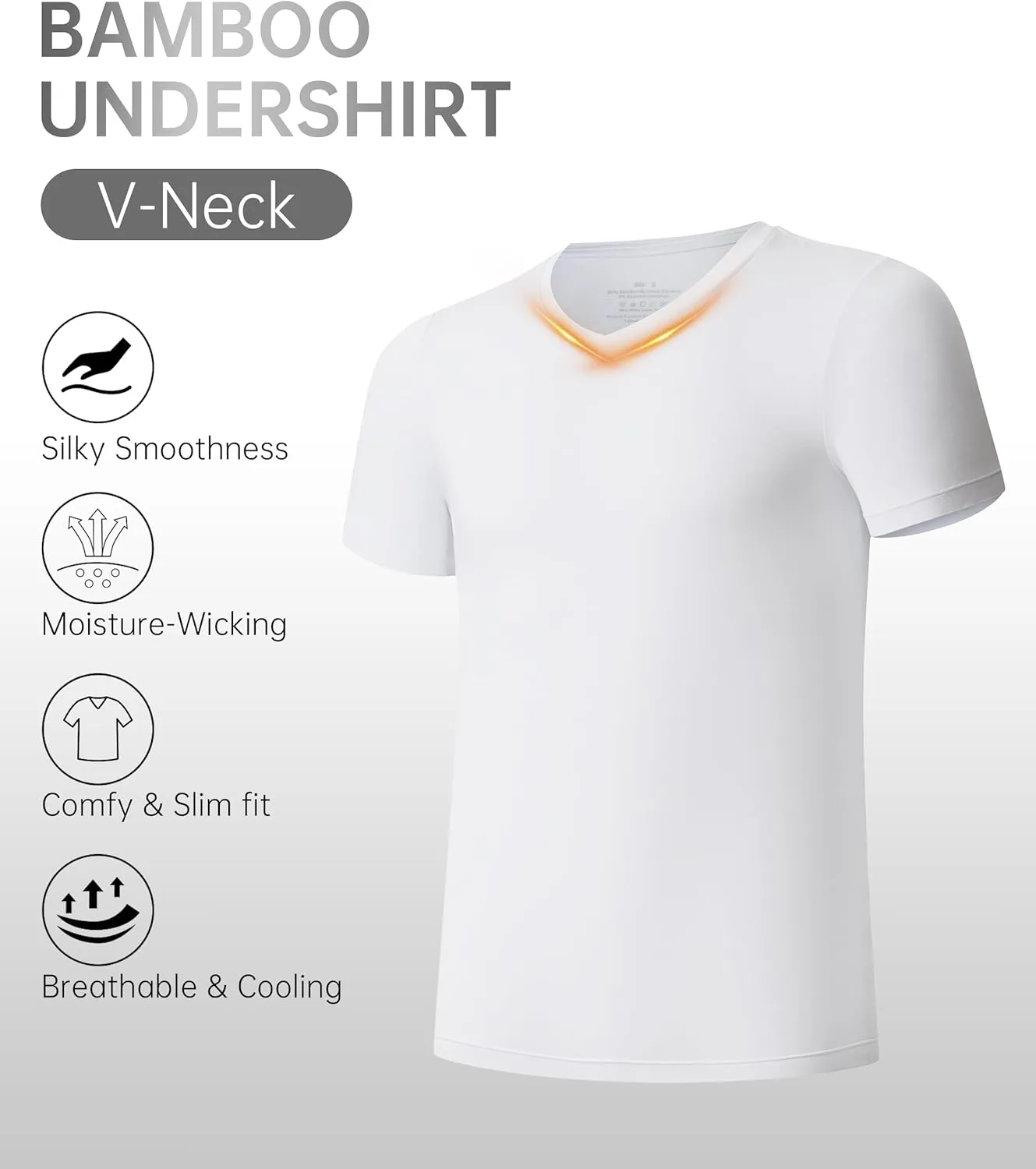 CF Men's Undershirts Bamboo Rayon Shirts for Men Moisture Wicking T-Shirt Classic V Neck Cooling Tee Shirts 3/5 Pack